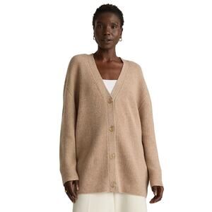 New Quince Oatmeal Beige Mongolian Cashmere Oversized Boyfriend Cardigan L 2253